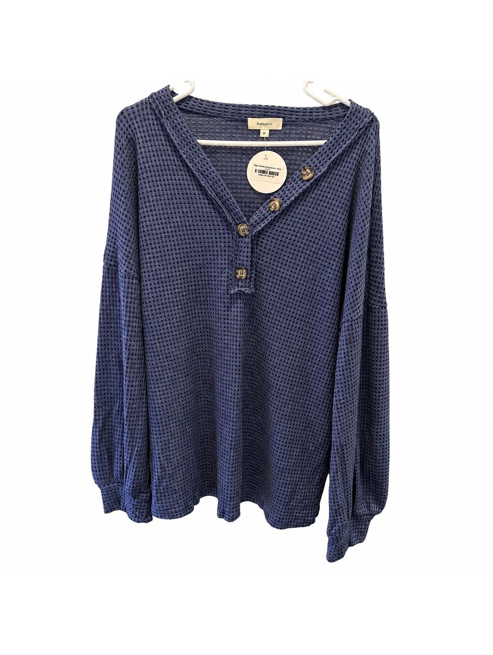 Hailey & Co Women's Navy Waffle Knit Long Sleeve V-Neck Shirt Size 2X